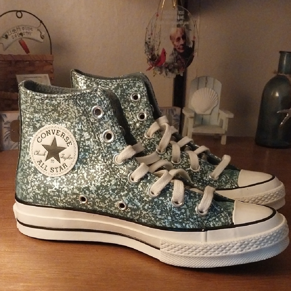 Converse All Star High-Top Sneakers in Green and White